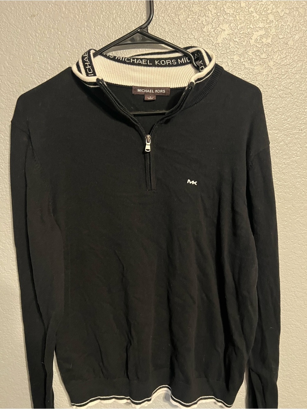 Michael Kors Black Quarter-Zip Sweater with Contrast Trim